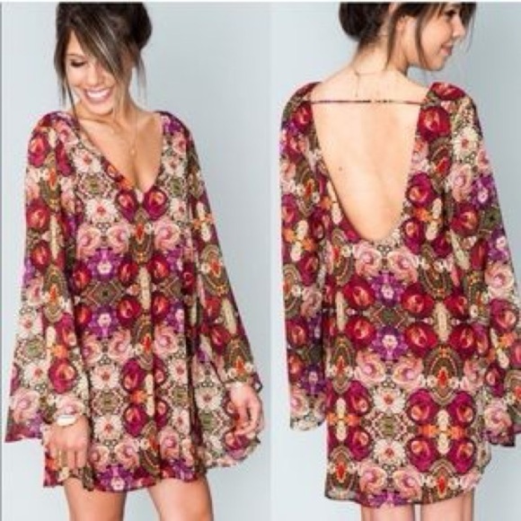 Show Me Your MuMu Gabby Low Back Swingy Floral Chiffon Mini Dress Size Medium - Picture 13 of 13